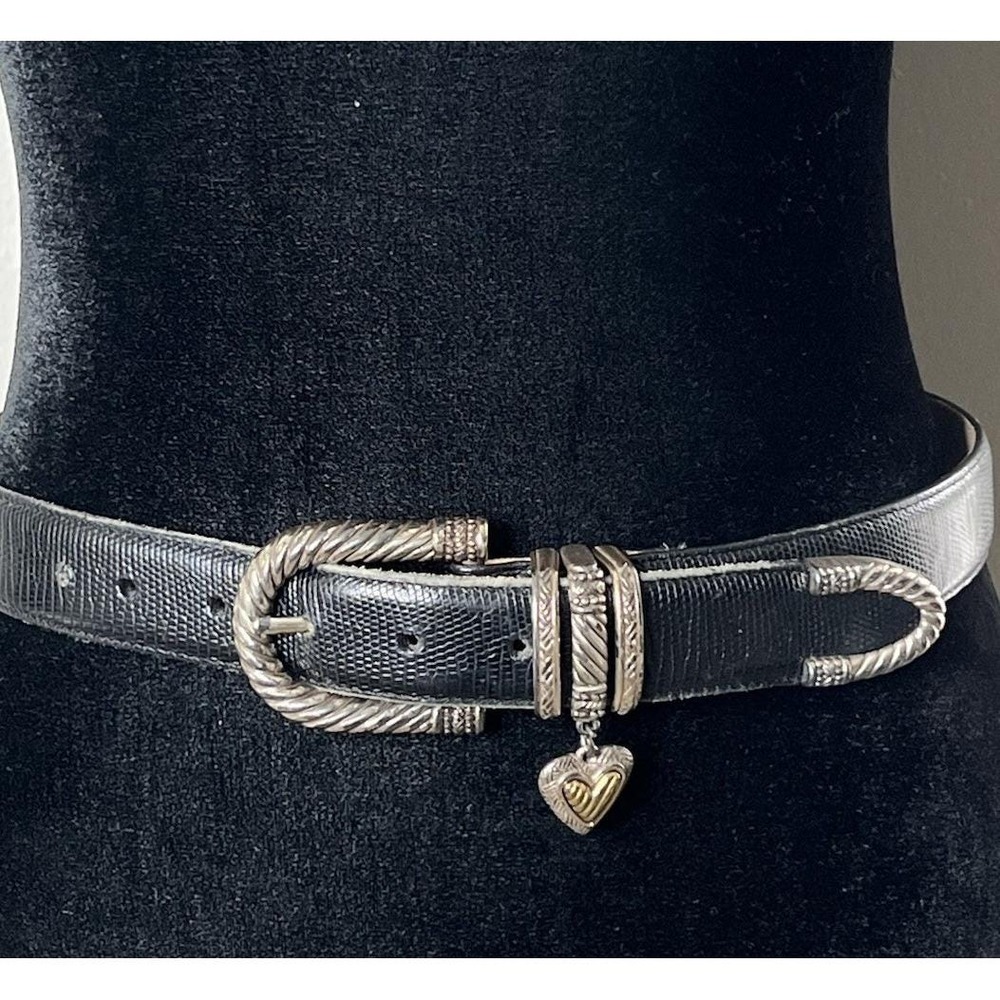 Brighton Vintage Leather Embossed Belt with Silver & Gold Accent Buckle Heart M